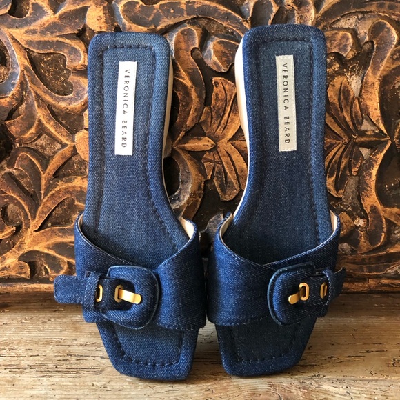 New NWOT Veronica Beard Davina Denim Wooden Heel Clog Sandals Eclipse 6M $330 - Picture 12 of 15